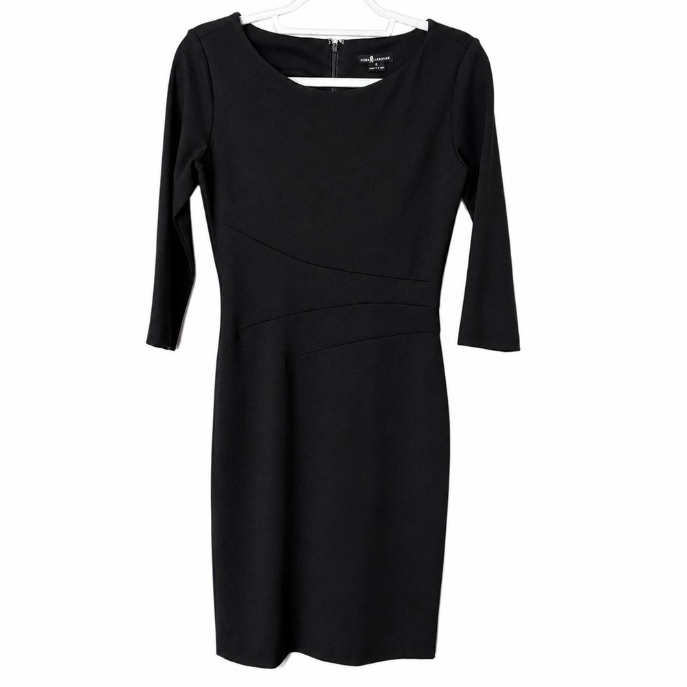 Nora Gardner Womens 4 Lydia Dress Black 3/4 Sleeve Pleated Slimming Cocktail LBD